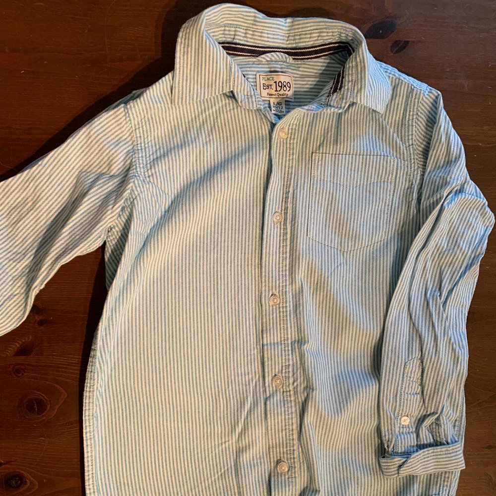 Childrens Place Blue Pinstripe Boys Button Down Shirt Size L (10-12)